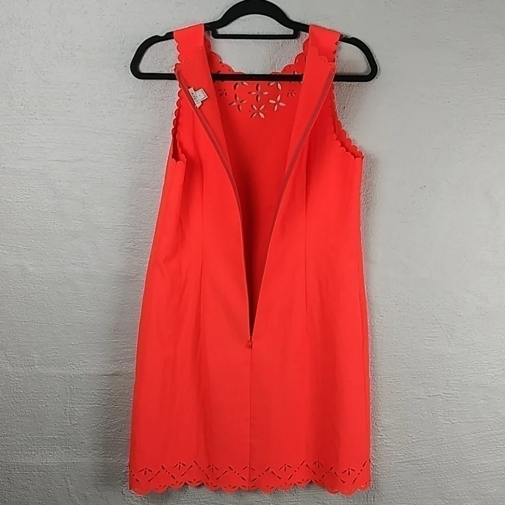 J. Crew Orange Round Neckline Sleeveless Lazer Cut Out Knee Length Shift Dress